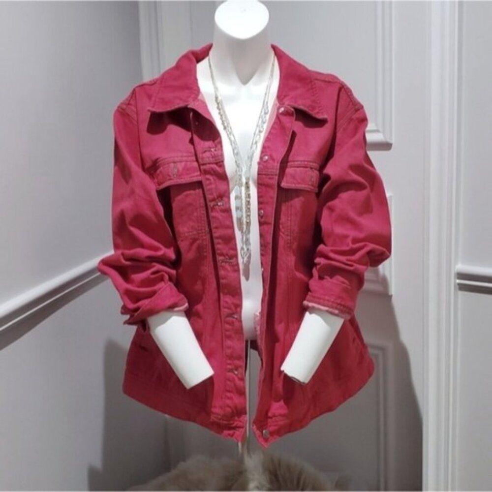 COTTON GINNY PLUS- Vintage Red Heather Denim Jacket- Large